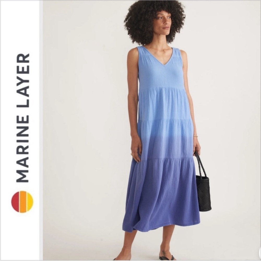 Marine Layer Blue Ombre Tiered Midi Dress